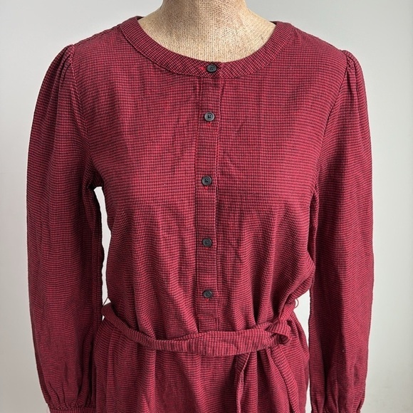Gap Red Houndstooth Henley Dress Belted Button Up XS NEW! - Picture 3 of 10